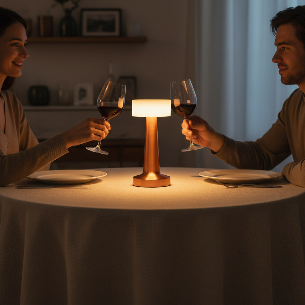 Round metal table lamp