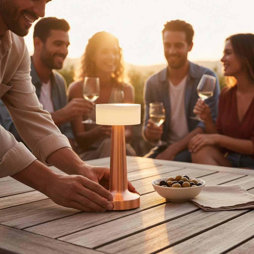 Round metal table lamp