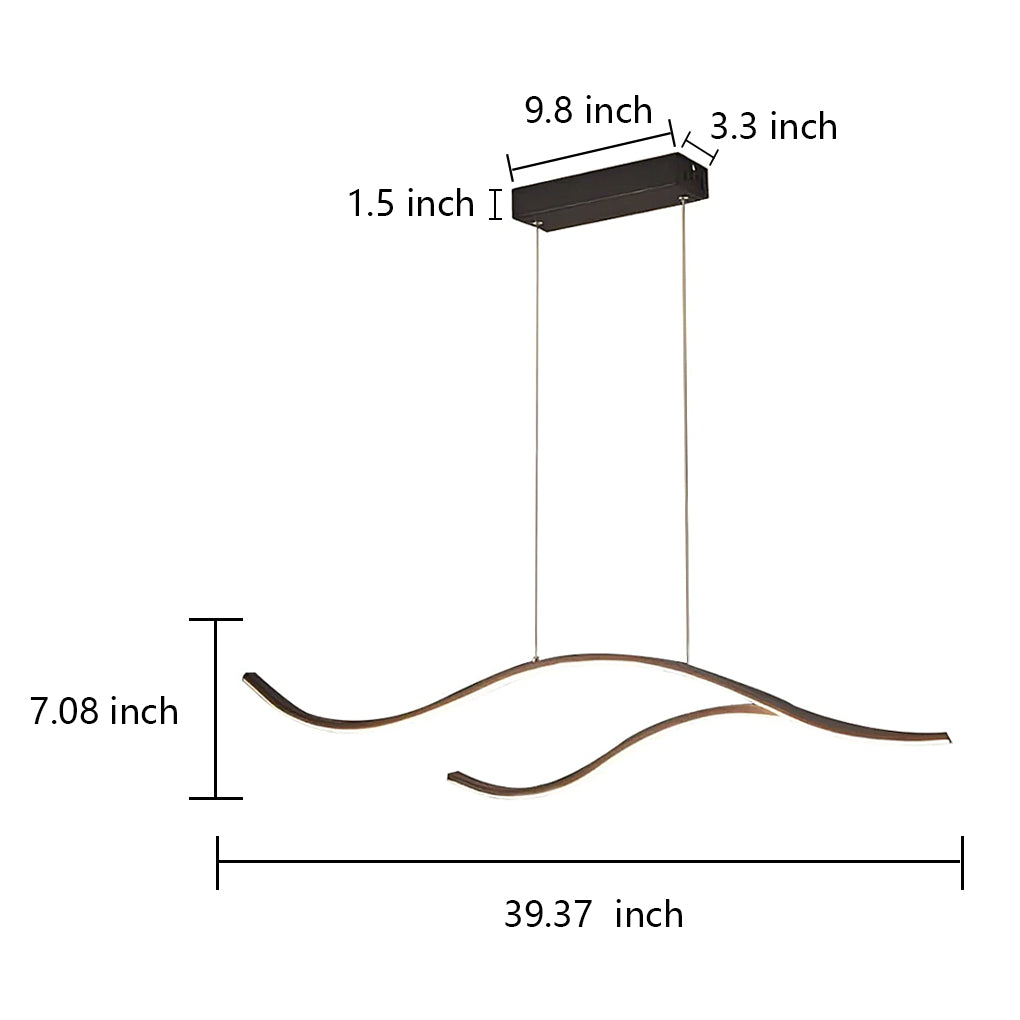 Curved LED pendant light with wave-shaped design
