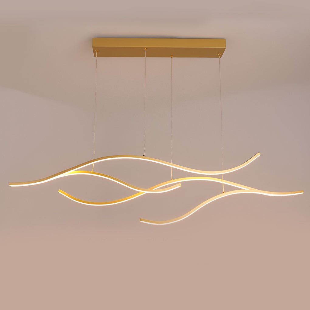 Curved LED pendant light with wave-shaped design