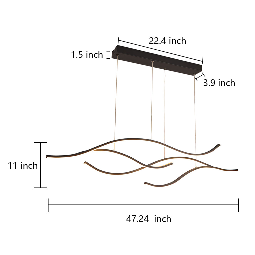 Curved LED pendant light with wave-shaped design