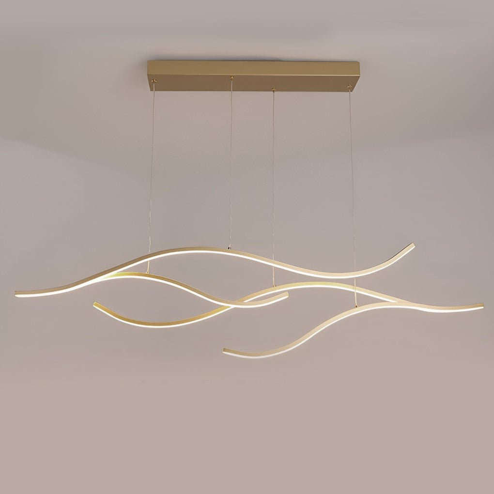 Curved LED pendant light with wave-shaped design
