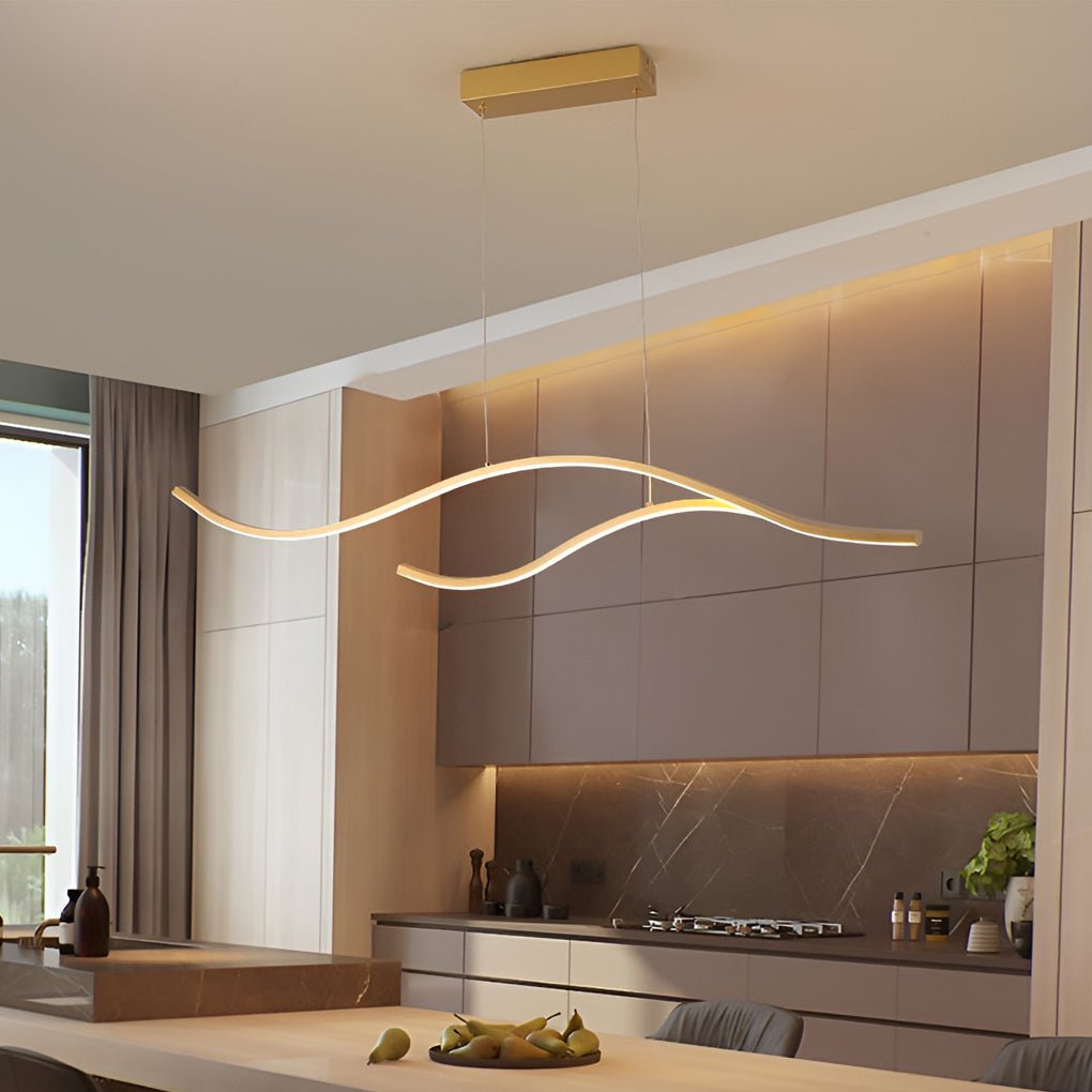 Curved LED pendant light with wave-shaped design