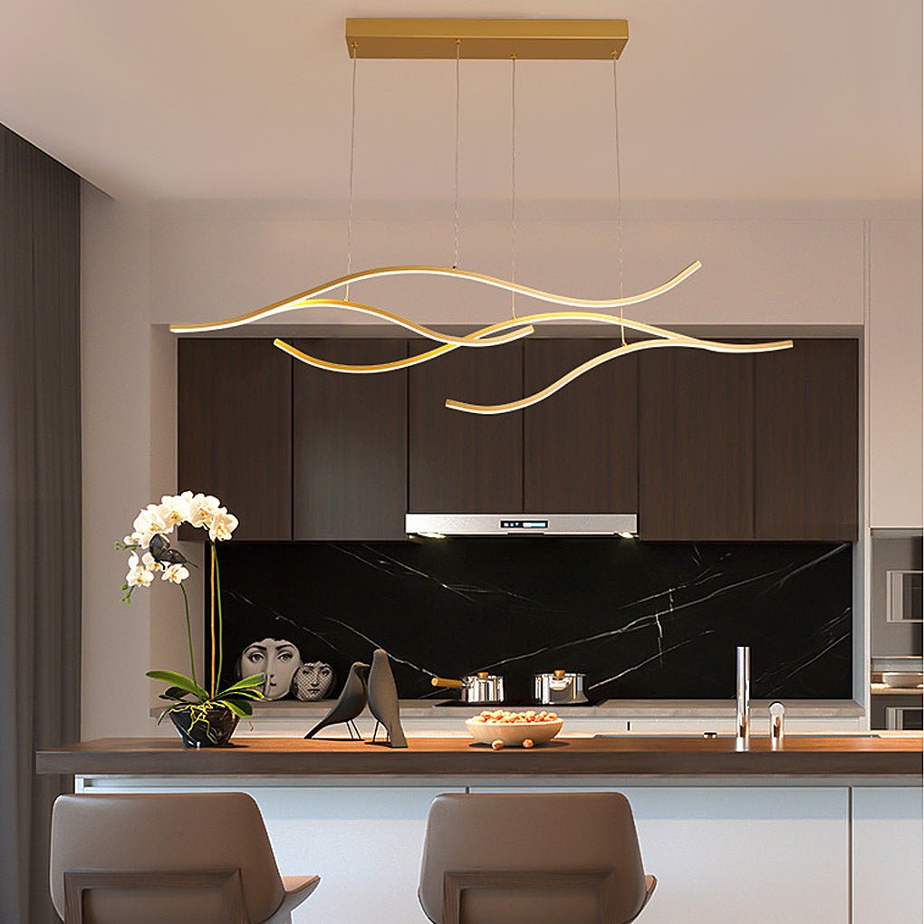 Curved LED pendant light with wave-shaped design