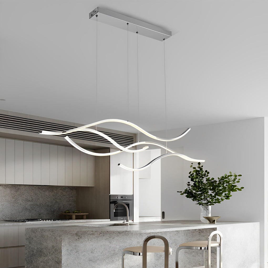 Curved LED pendant light with wave-shaped design