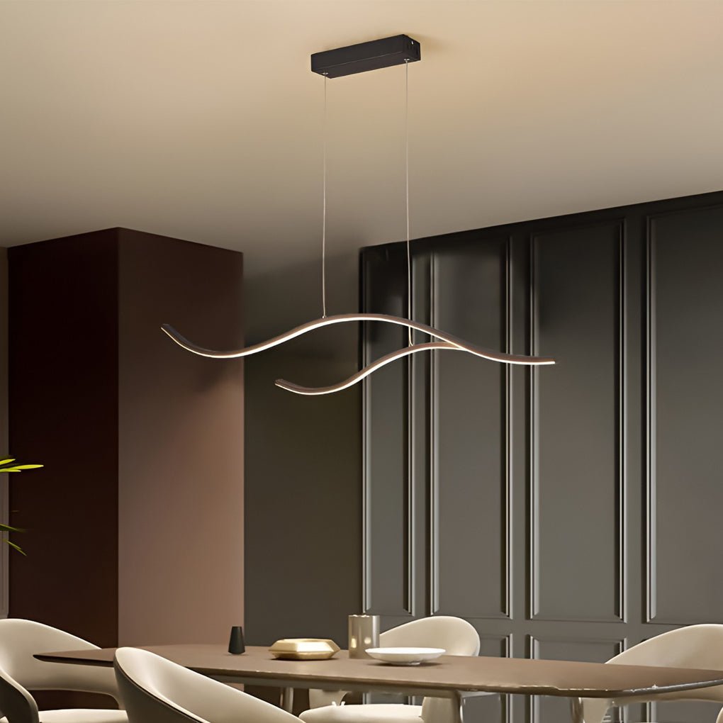 Curved LED pendant light with wave-shaped design