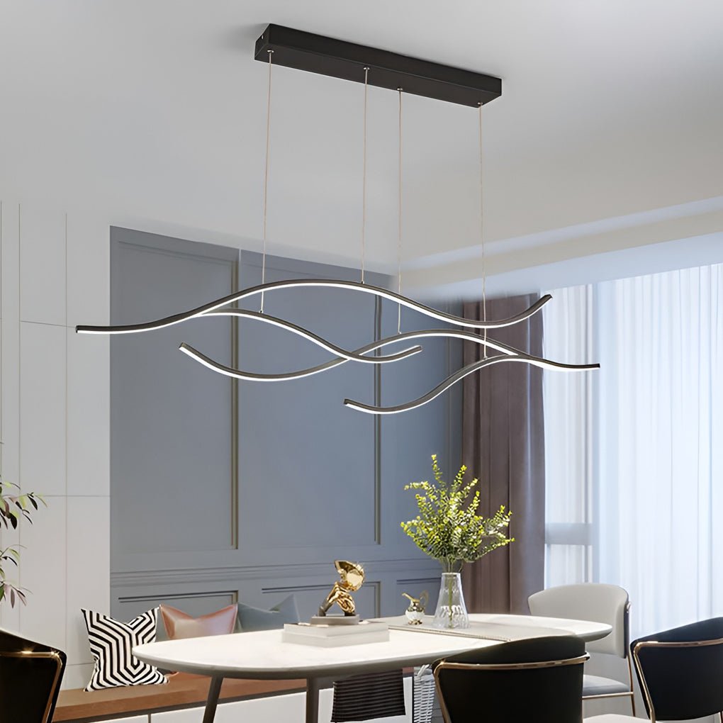 Curved LED pendant light with wave-shaped design