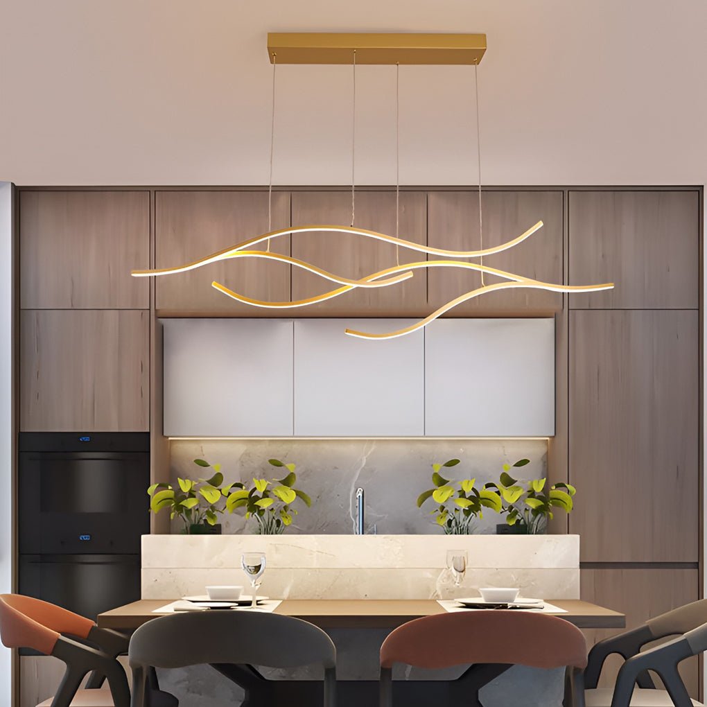 Curved LED pendant light with wave-shaped design