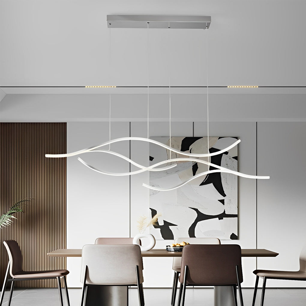 Curved LED pendant light with wave-shaped design