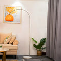 Modern curved metal LED floor lamp with orange dome shade