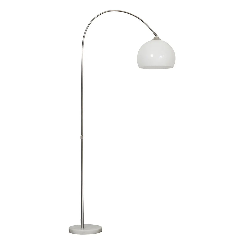 Modern curved metal LED floor lamp with orange dome shade