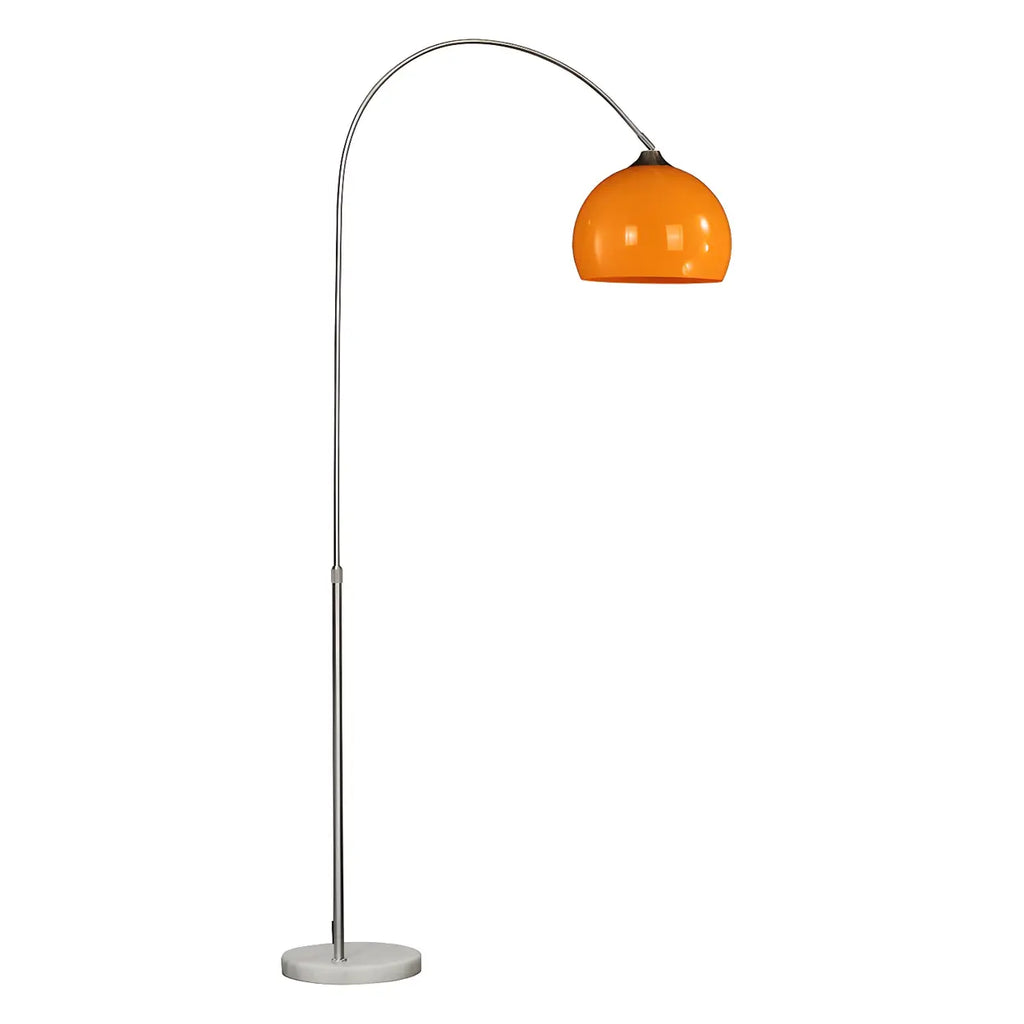 Modern curved metal LED floor lamp with orange dome shade