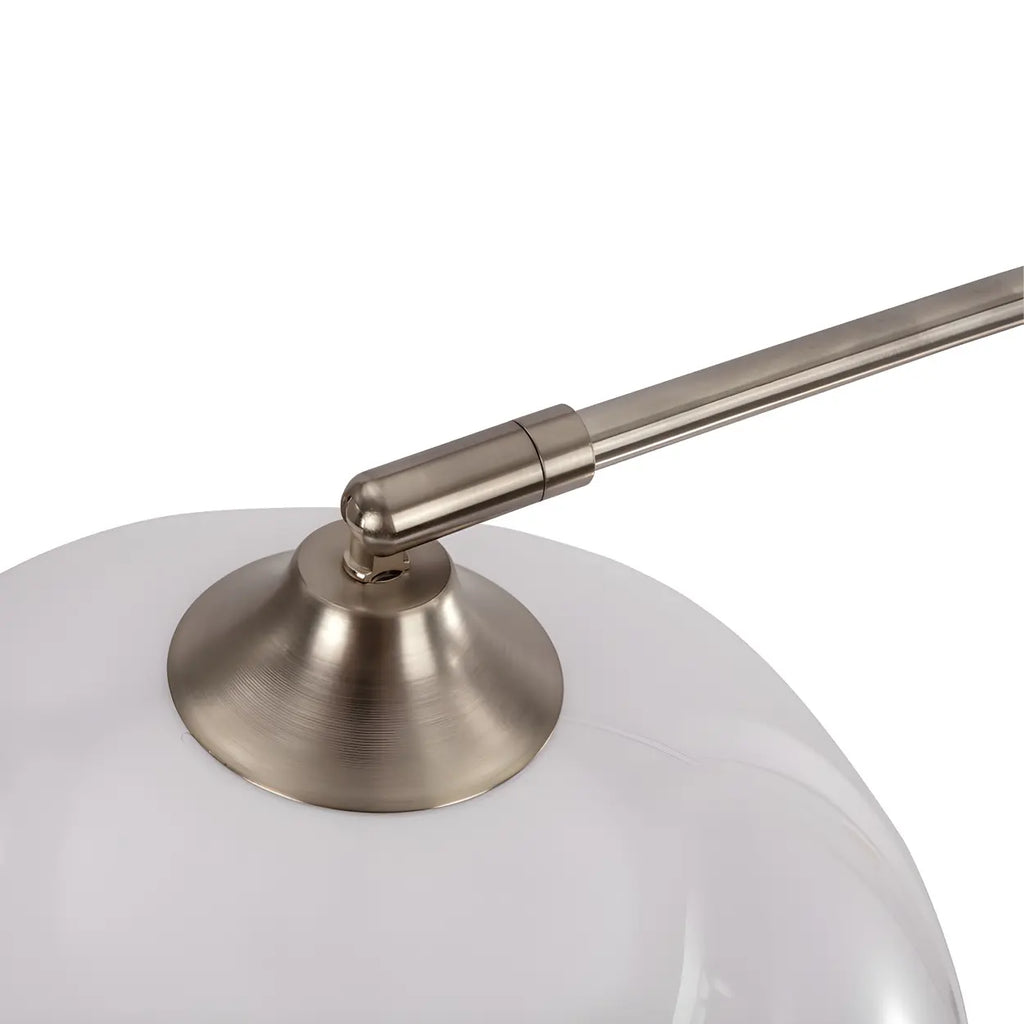 Modern curved metal LED floor lamp with orange dome shade
