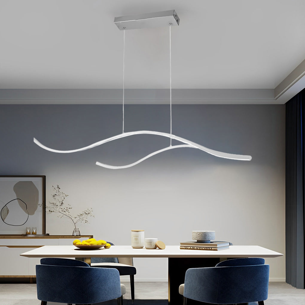 Curved LED pendant light with wave-shaped design