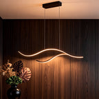 Curved LED pendant light with wave-shaped design