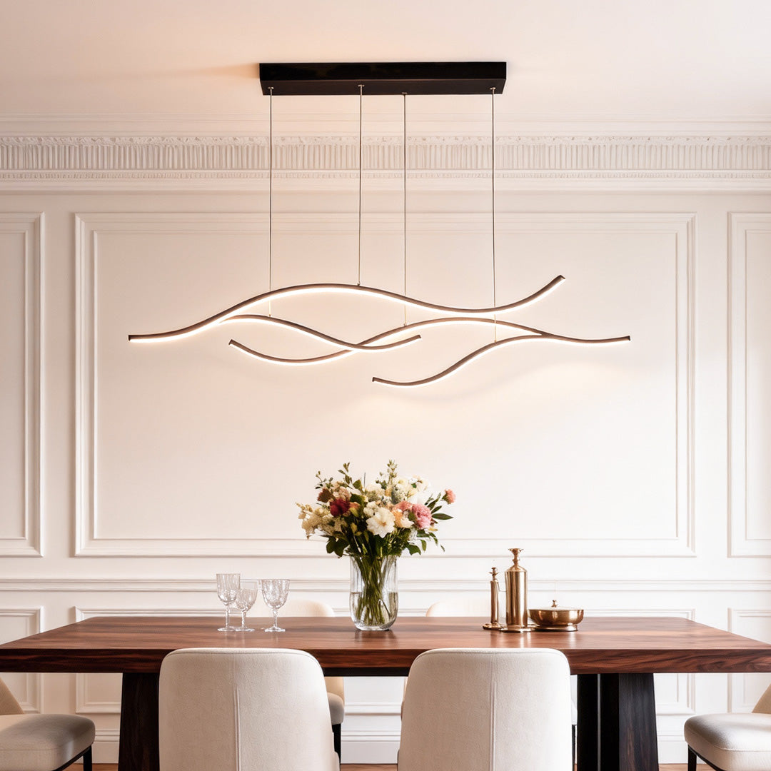 Curved LED pendant light with wave-shaped design