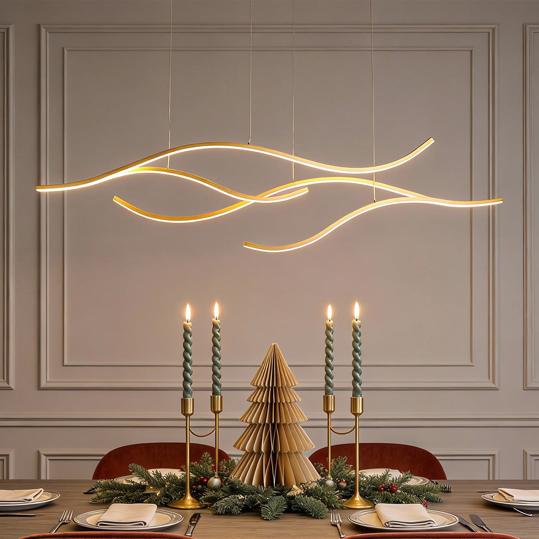 Curved LED pendant light with wave-shaped design