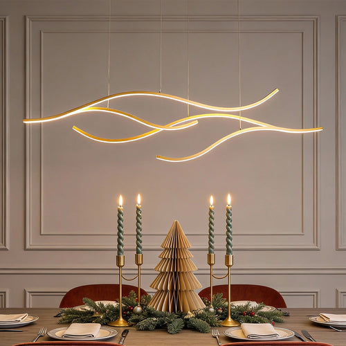 Curved LED pendant light with wave-shaped design