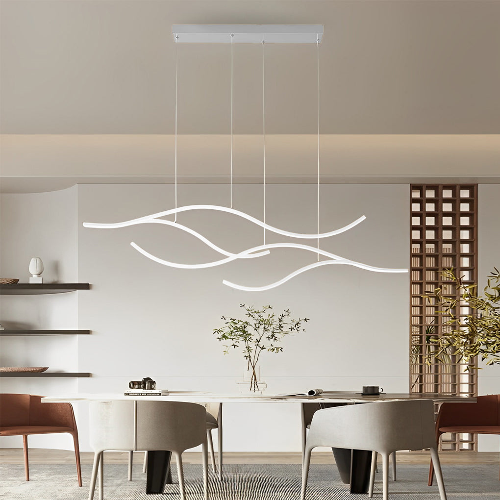 Curved LED pendant light with wave-shaped design
